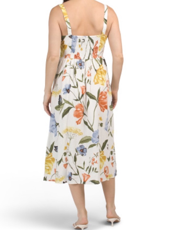 Ellen Tracy Linen-Blend Dress Midi Sleeveless White Floral Sz 10 NWT - Picture 2 of 11